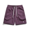 thumbnail image 4 of Rollbacks YLSDY Mens Casual Mid Waist Pant Short Cargo Pant Solid Splice Pocket Shorts Fashion Drawstring Solid Loose Pant Short Fitness Sports Shorts Purple M, 4 of 5