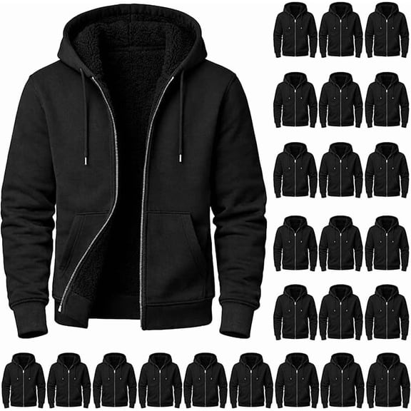 BILLIONHATS 24 Pack Men's Cotton Fleece Sherpa Lined Zipper Hoodie, Wholesale Bulk Donations, ASSORTED SIZES S-XL Color Black