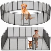Petorldog 40" Height 14 Panels Dog Fence with Safety Mesh Including 2 Gates, Heavy Duty Metal Dog Playpen Indoor Outdoor for Yard, Camping & RV | Black-Silver