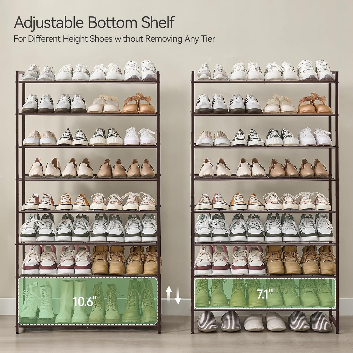 Shoe Rack for Closet, Metal Shoe Organizer, 8 Tier Garage Shoe Rack Max Holds 40 Pairs,Shoe Storage Shelf,Entryway