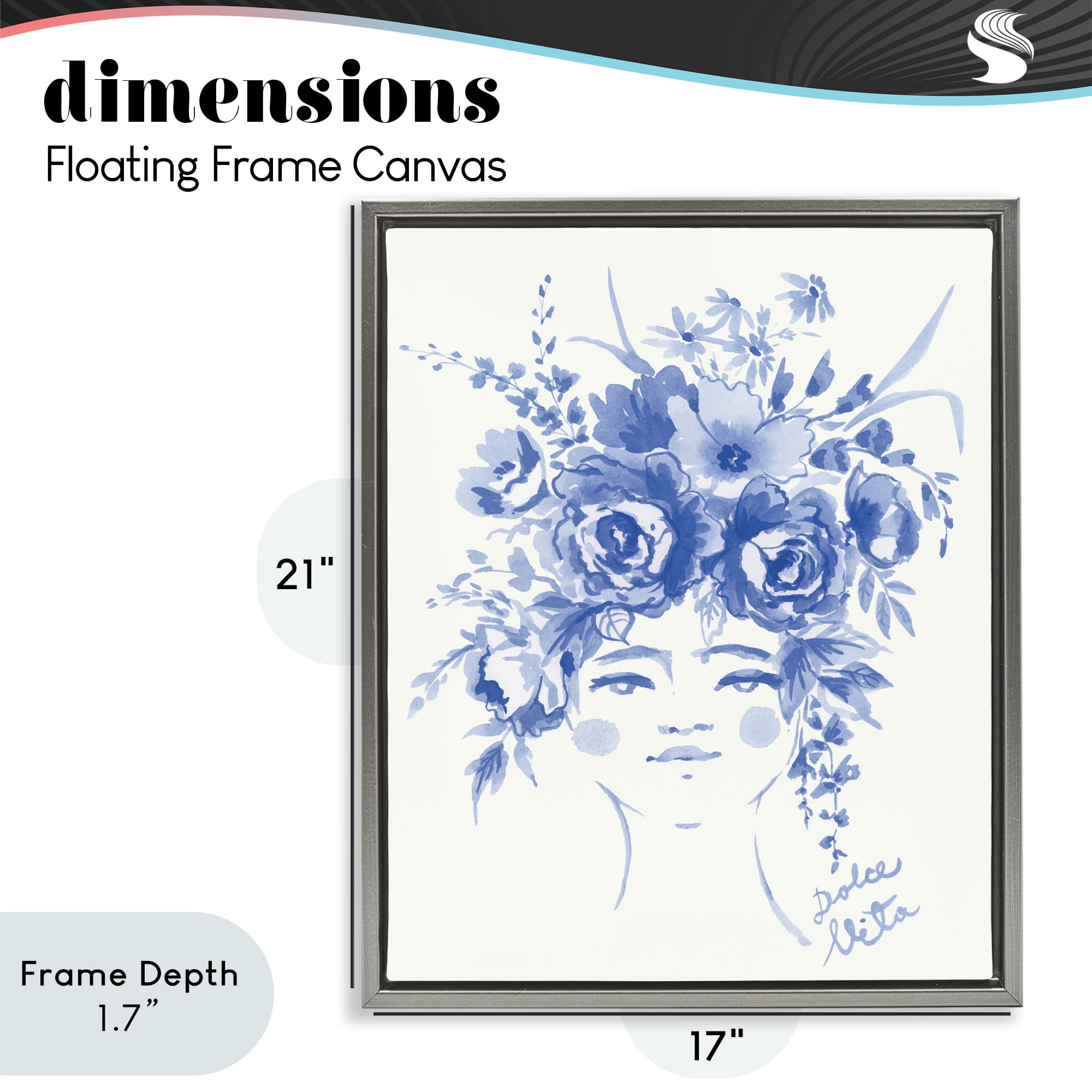 Stupell Industries Dolce Vita Woman with Roses Gray Framed Floater Canvas Wall Art, design by Karolina Sato