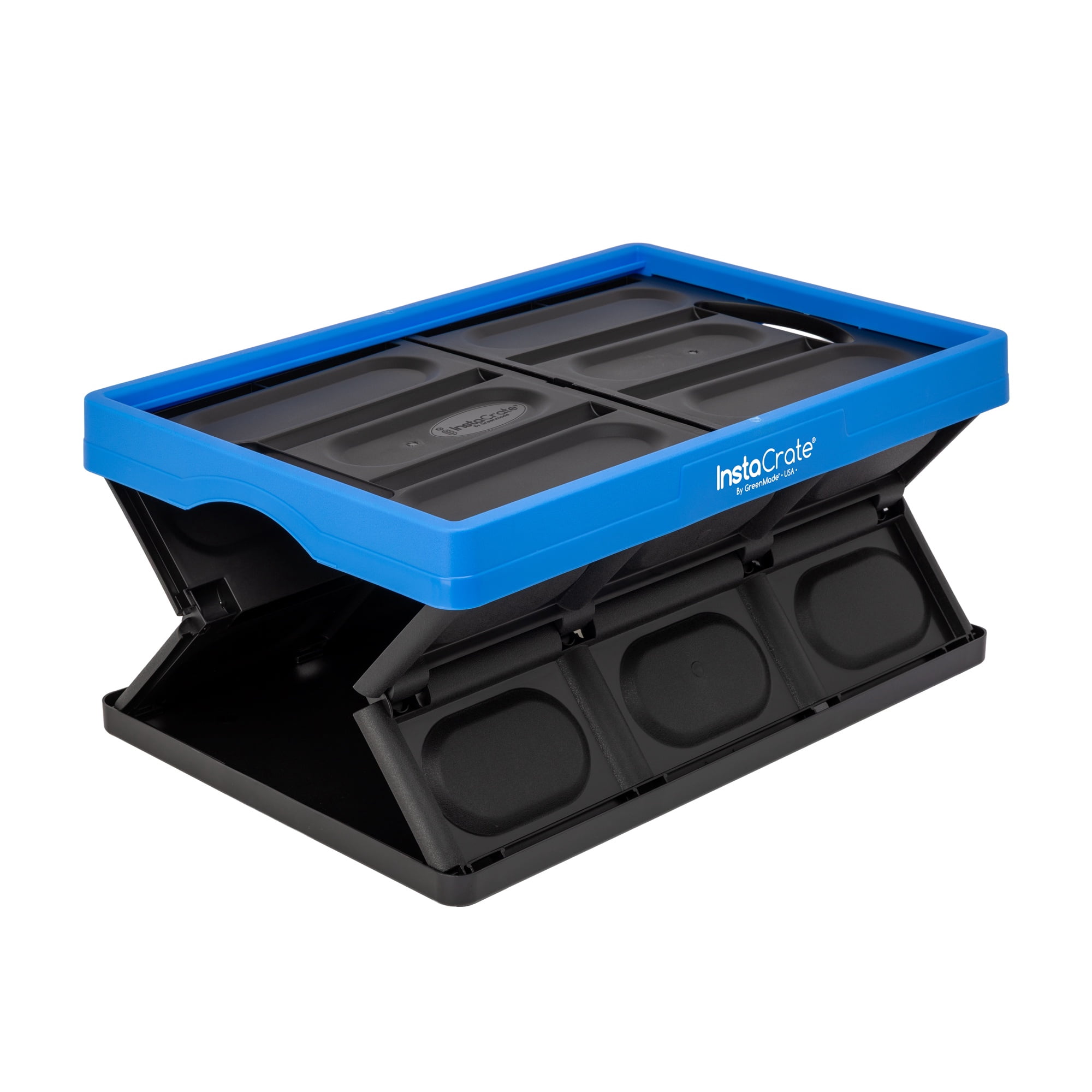 Greenmade Instacrate 12-Gallon Collapsible Plastic Storage Bin with Handles, Black and Blue