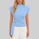 thumbnail image 2 of Camisas de Manga Corta para las Mujeres Casual V-Cuello Plegado Vendaje Suéter Blusa, Ligero Top de Verano, 2 of 6