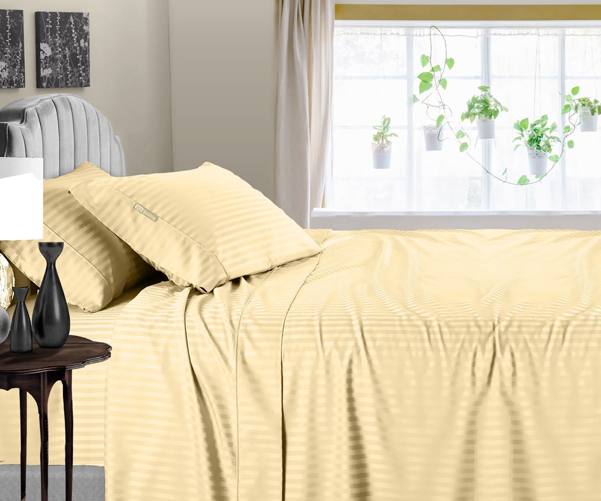 Luxurious Bedding Set White Stripe Pure Egyptian Cotton 1000-TC 15 Inch Drop 