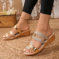 thumbnail image 4 of Rokment Glitter Metallic Wedges Dress Sandals for Women Vintage Gold Color Block Leather Linen Sole Open Toe Mid Heels Slip on Casual Summer Beach Slides Shoes Gold Size 8, 4 of 8