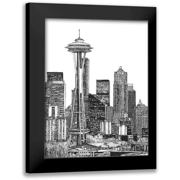 Wang, Melissa 12x14 Black Modern Framed Museum Art Print Titled - BandW Us Cityscape-Seattle