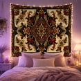 thumbnail image 2 of Ornate Diamond Medallion in Cream Field with Crimson Scrolls, Mystical Folk Art for Art Lovers, Symmetrical Floral Wall Decor, Housewarming Gift, Tapestry Wall Hanging for Bedroom and Living Room, 2 of 7
