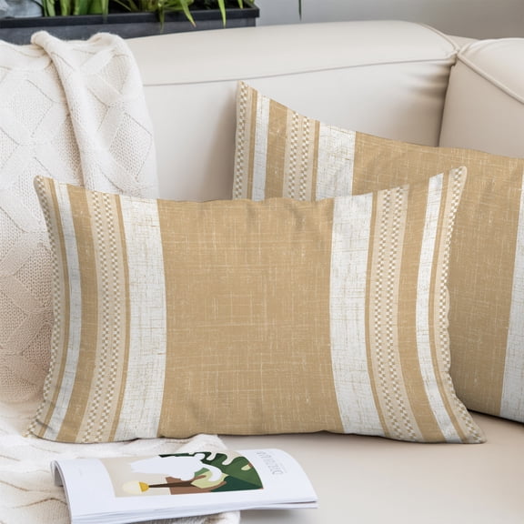 Vintage Tan Brown Striped King Size Pillow Cover,Pillowcase Protectors with Zipper,Breathable Decorative Throw Pillow Case Cover,Farmhouse Modern Stripes Boho Linen Pillow Shams for Couch 20x36Inch
