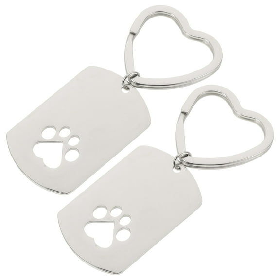 MLINS 2pcs Pet Memorial Keychain Stainless Steel Keyring Keepsake With Paw Print Dog Cat Ashes Jewelry Dog Tag For Pet Lovers