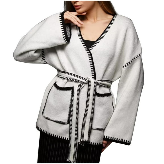 DAFPZW Women's Oversized Cardigan Sweater Trendy Casual Loose Belted V-Neck Outwear Long Sleeve Open Front Fall Winter Y2k Outfits