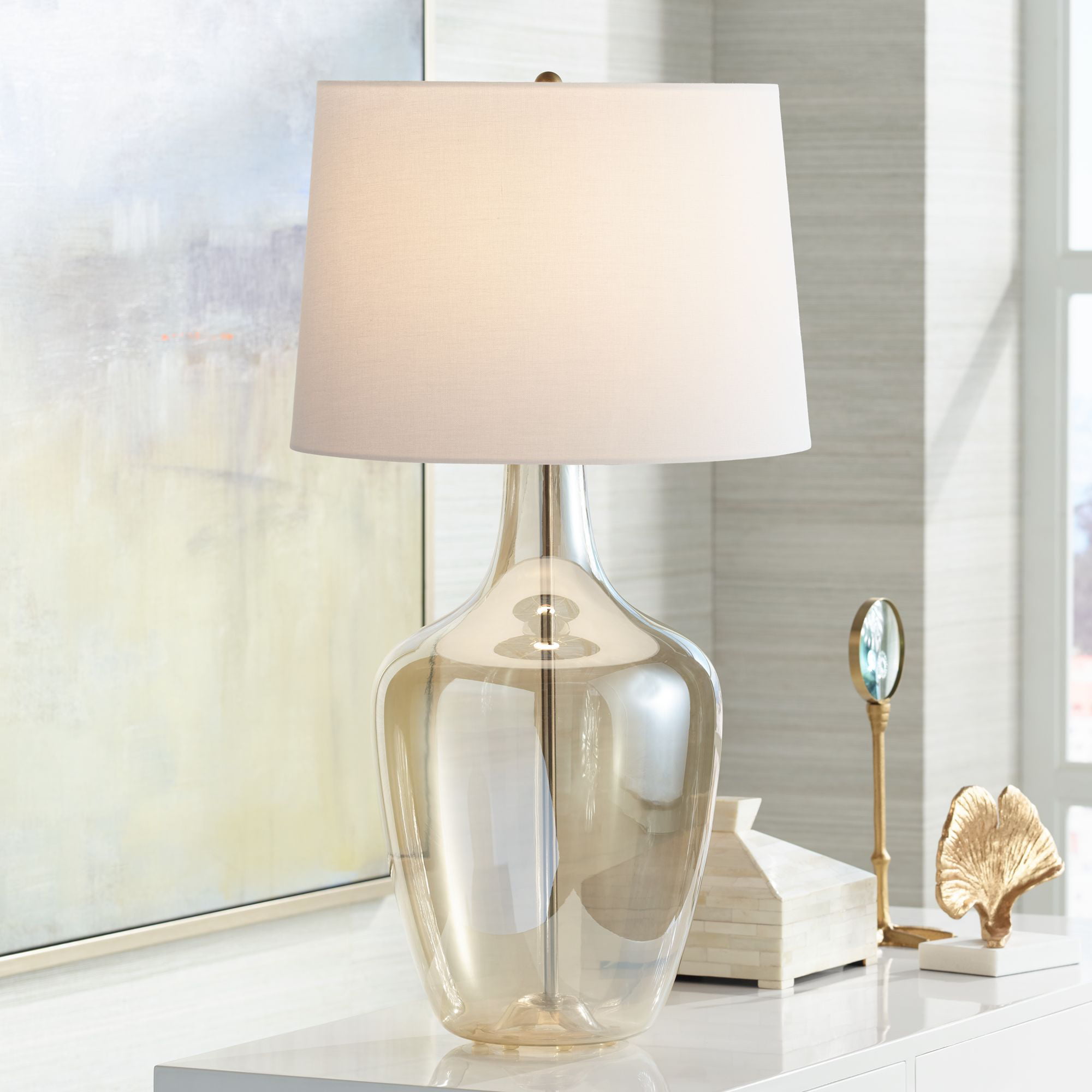 Possini Euro Design Modern Table Lamp Clear Champagne Glass Jar Off
