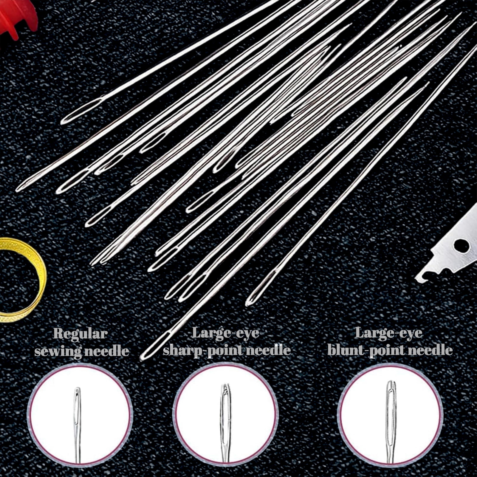 Stainless Steel Needles for Hand Sewing, Big Eye Steel Sewing Needles Kit, 34 Piece Big Eye Steel Needle Set, Friendly Products for People with Low Vision