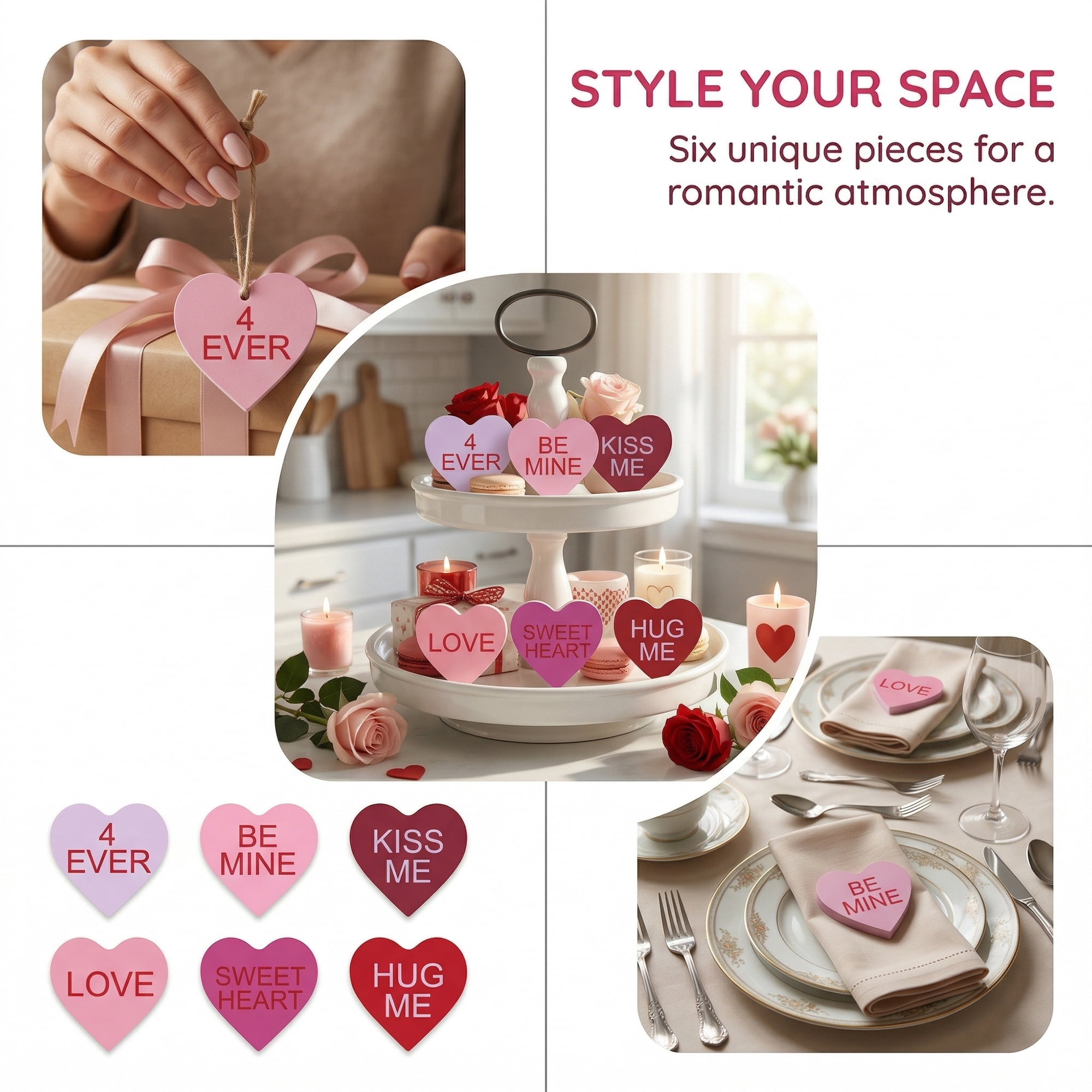 Unique Bargains Wooden Heart Signs Extra Thick Free Standing Love Ornaments Style E 2.6"H