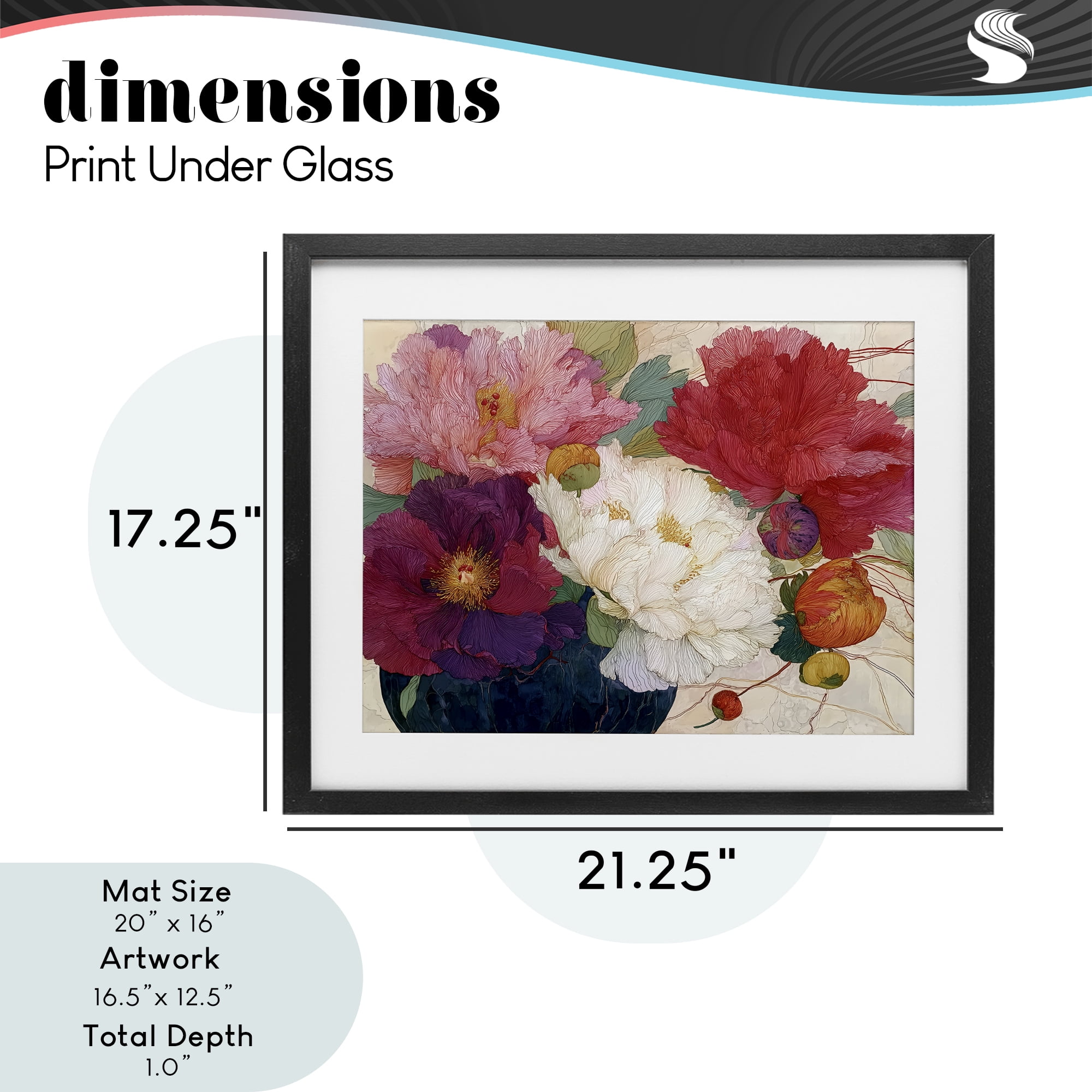 Haiku Ornate Flower Petals Black Framed Print Under Glass, design by Annabelle Hall