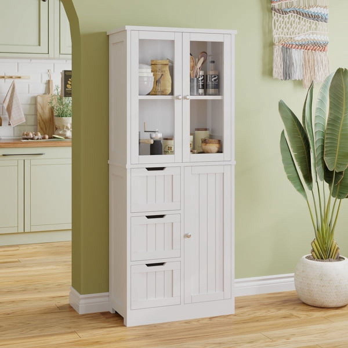 3-Door 3-Drawer 4-Layer Bathroom Cabinet, White