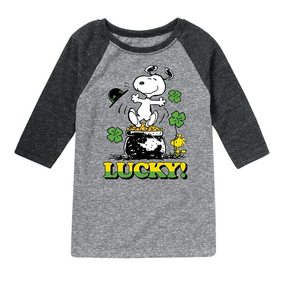 Lucky Snoopy - Toddler And Youth Raglan Graphic T-Shirt