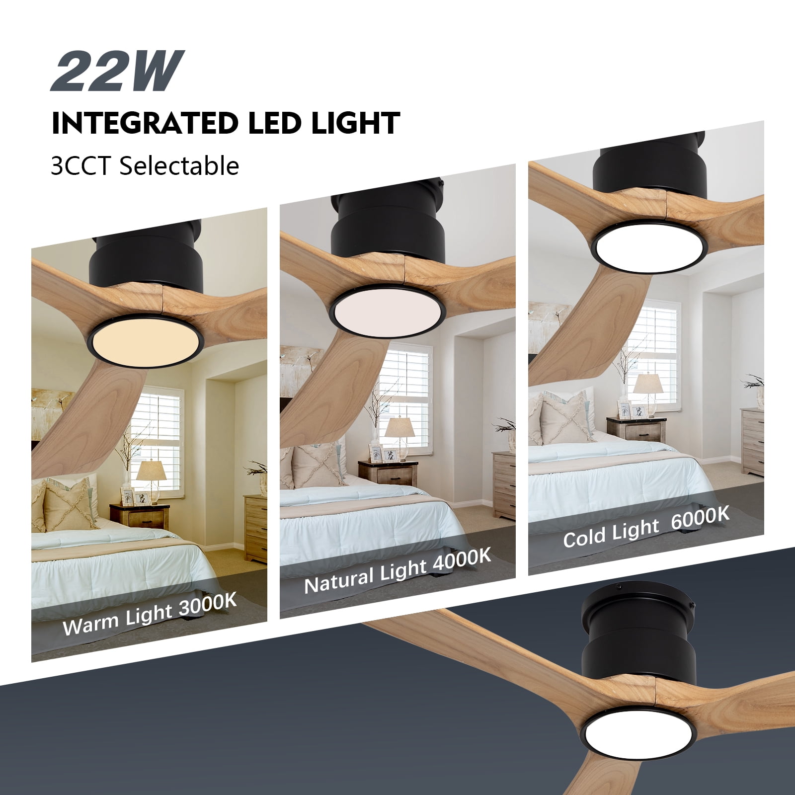 Wozzio 52'' Natural Log Recessed Mount Ceiling Fan Light with Lighting And Remote Control, Log Colour Wooden Fan Blade, Silent Reversible DC Motor, Light Memory, 6 Speed
