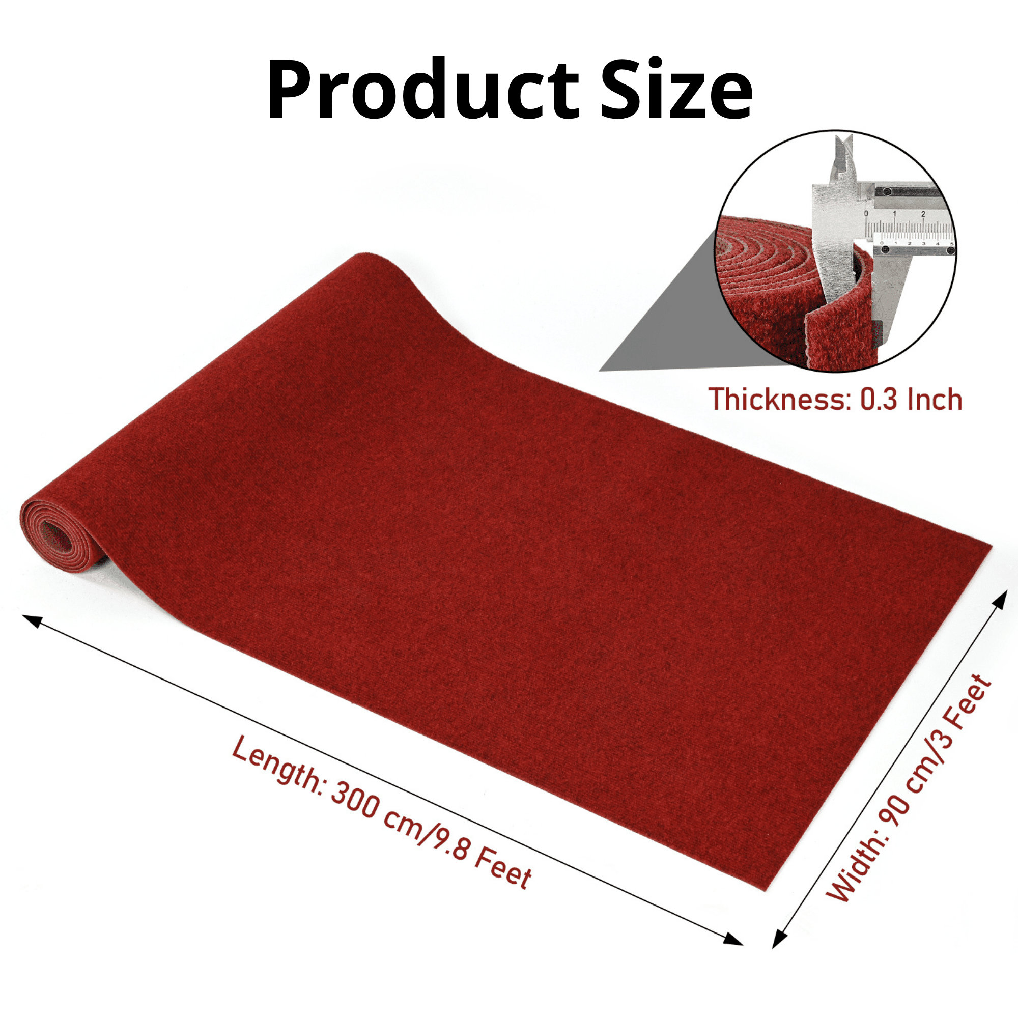 OVYEOFR Commercial Carpet, 3' x 10' Runner Rug with TPR Backing, Heavy Duty Utility Rugs for Hallway Entrance Kitchen, Red