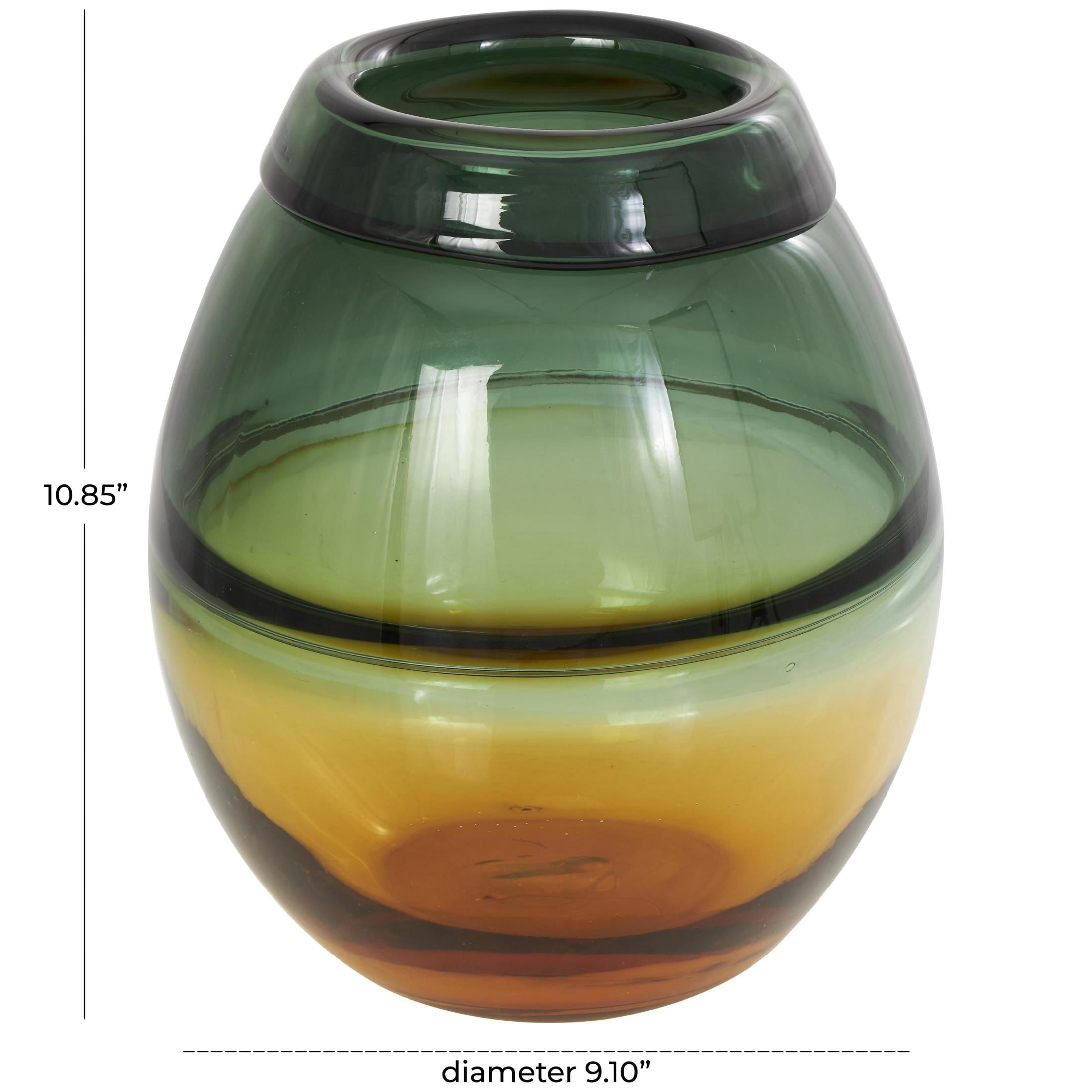 DecMode 11" Handmade Ombre Green Glass Vase with Yellow Base