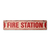 FIRE STATION Vintage Aluminum Street Sign firefighter house fireman trucks cook rustic metal tin | Indoor/Outdoor |  18" Wide