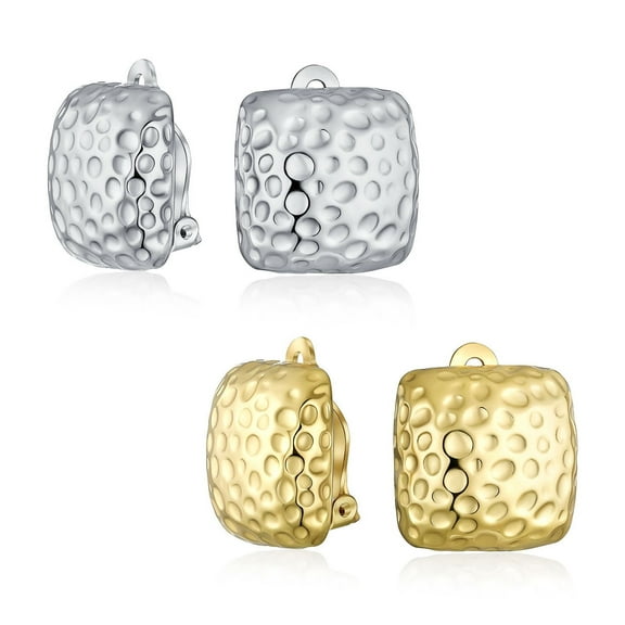 Bling Jewelry Womens  Hammered Square Clip-On Earrings Silver Gold