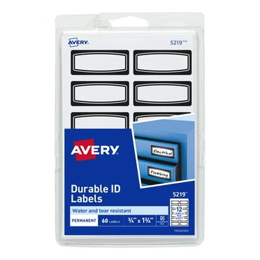 Avery Durable ID Labels, 3/4" x 1-3/4", Film, Permanent, Black Border, Laser/Inkjet, 60 Labels