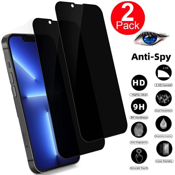 for iPhone 13 Pro Max / iPhone 14 Plus Privacy Screen Protector 2 Pack, Anti Spy 9H Shatterproof Scratch Resistant Full Coverage Tempered Glass