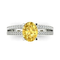 2.32 ctw Solitaire with Zirconia Diamond Accents Anniversary Ring for Women | Oval Cut Natural Citrine | Hyperallergenic Solid 18K White Gold