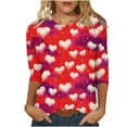 thumbnail image 2 of Jsaierl 3/4 Sleeve Tunic Tops for Women Cute Heart Print Shirts Crewneck Dressy Casual Blouse Romantic Gifts for Her, 2 of 5