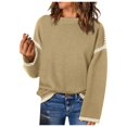 thumbnail image 2 of Sweaters for Women 2025 Solid Crewneck Loose Fit Long Sleeve Contrast Cable Knit Jumper Tops Womens Pullover Sweaters, 2 of 5