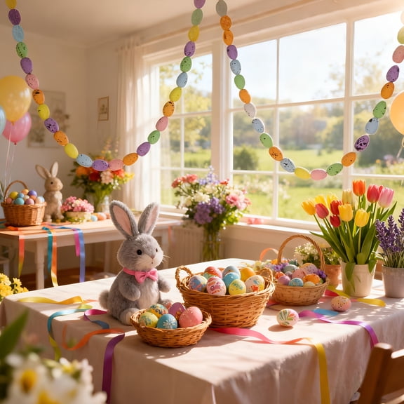 TUWAFE 2026 New Easter Egg Spotted Foam Plastic Wreath Decoration-78.7In Long Multicolor Hanging Ornament,Front Door Window Wall Pendant for Easter Spring Summer,No Cleanup Needed Indoor Decor