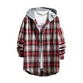 thumbnail image 2 of Snorda Plaid Jacket for Men Button Down Long Sleeve Shirt with Drawstring Hood Casual Soft Loose Comfy Versatile Jackets for Fall Winter Daily Layering Wear Outdoors Looks, 2 of 4