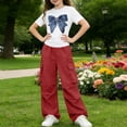 thumbnail image 5 of Avrnliq Girls 2-Piece Outfit Set Red Sequin Bow Graphic Tee High Waist Wide Leg Cargo Pants Casual Streetwear for Girls 5-15Y,Size 12-13 T, 5 of 8