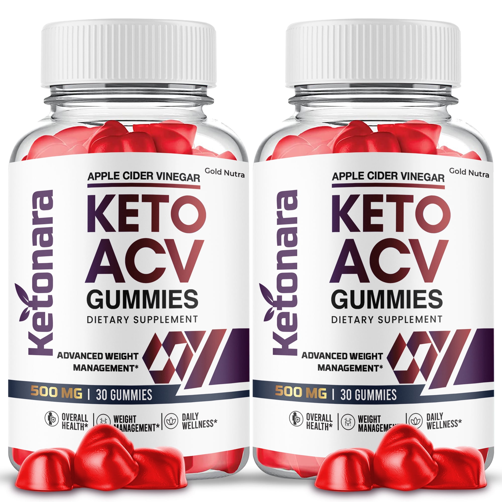 Ketonara Keto ACV Gummies, Maximum Strength for Weight Management, Apple Cider Vinegar, 30 day Supply Dietary Supplement (2 Pack)