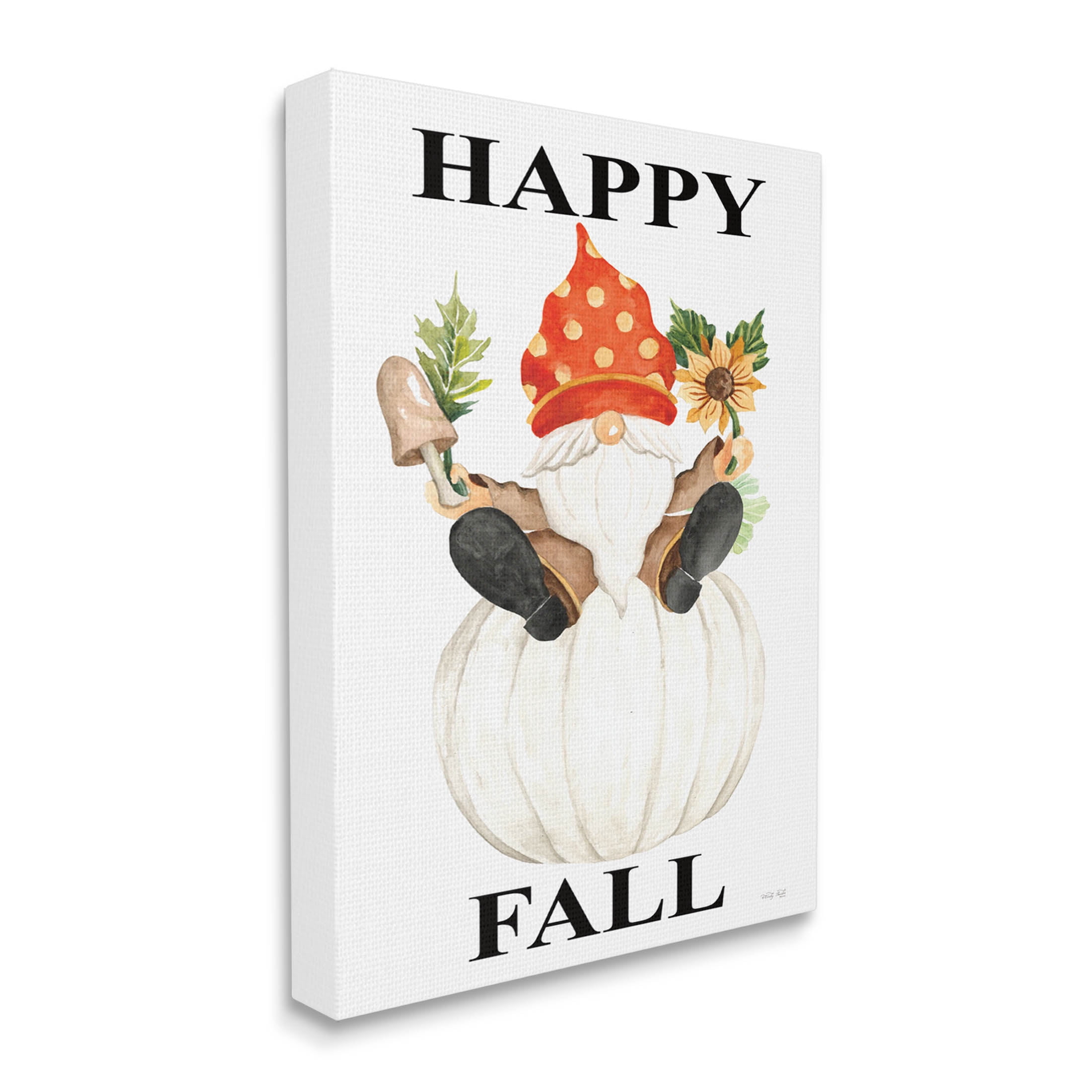 Happy Fall Whimsical Gnome Holiday Graphic Art Gallery Wrapped Canvas Print Wall Art