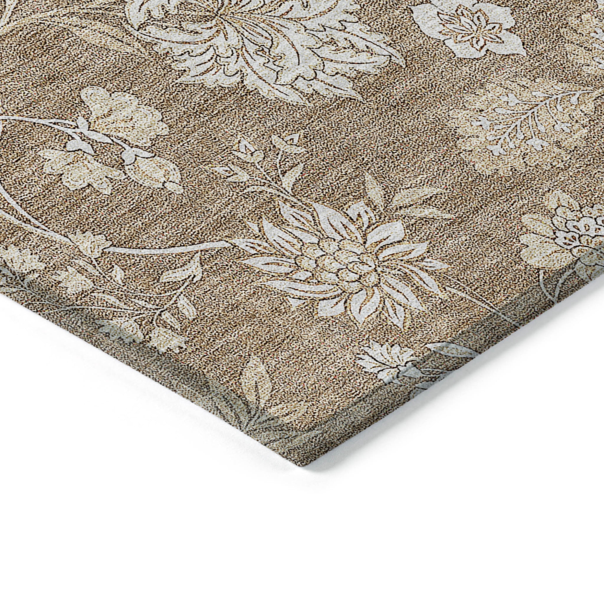 HomeRoots 581420 5 x 8 ft. Floral Washable Indoor & Outdoor Rectangle Area Rug, Copper & Beige