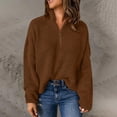 thumbnail image 2 of ManxiVoo Long Sleeve Quarter Zip Turtleneck Pullover Sweater for Women Cozy Comfortable Everyday Wear L Size Coffee, 2 of 7