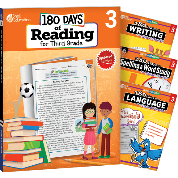 180 Days™: Reading 2nd Ed, Writing, Spelling, & Language Grade 3: 4-Book Set