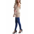 thumbnail image 2 of Sudaderas casuales para mujer, lisas, con hombros descubiertos, mangas de murciélago, grandes, caqui, talla S, 2 of 4