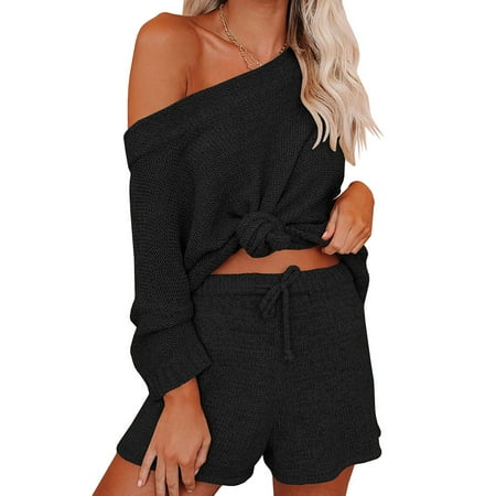 

Women s casual knitted pajamas suit