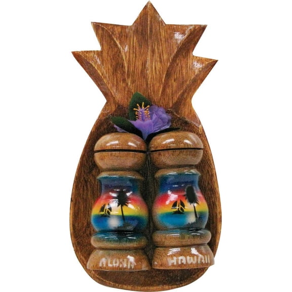 Island Imports Acacia Rectangle 5"x9"x1" Salt & Pepper Pineapple Dish