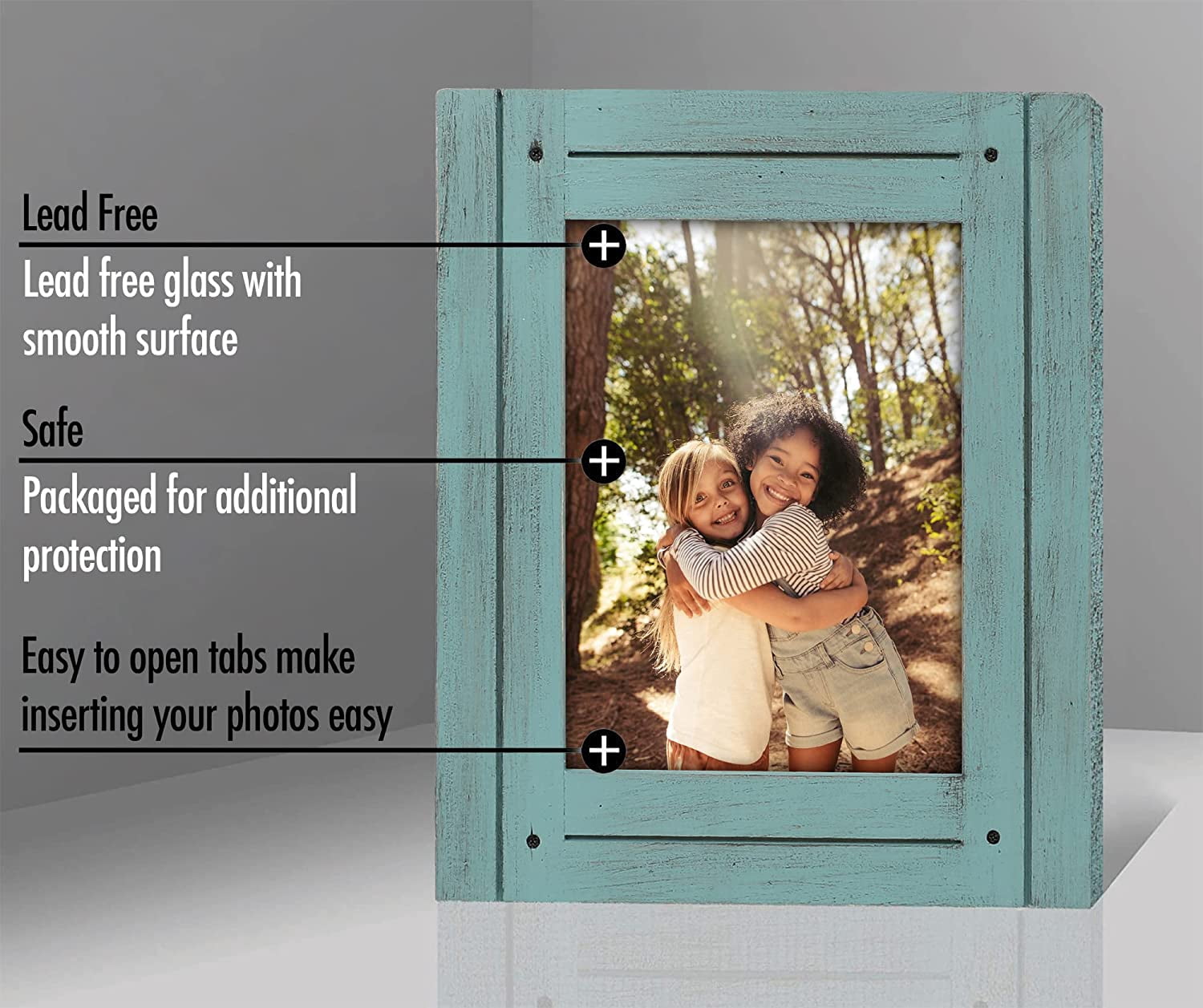 Americanflat 6x8 Rustic Picture Frame in Turquoise Blue with Textured Wood and Polished Glass - Horizontal and Vertical Formats for Wall and Tabletop - Farmhouse Style