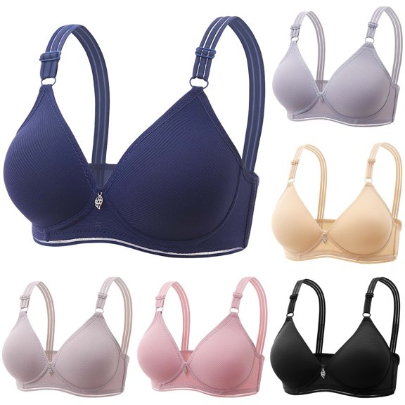 Gymayou Women Thin Cup Wireless Comfort Bra No Underwire Vertical Ribbed Support Bra Back Closure Full Coverage Everyday Bra Beige L