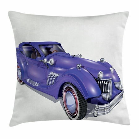 Cars Throw Pillow Cushion Cover, Custom Vehicle with Aerodynamic Design for High Speeds Cool Wheels Hood Spoilers, Decorative Square Accent Pillow Case, 18 X 18 Inches, Violet Blue, by