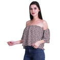 thumbnail image 3 of Moomaya Womens Printed Off The Shoulder Crop Top Flounce Sleeve Summer Clothing Boho Blouse, 3 of 6