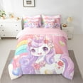 thumbnail image 2 of Feelyou Kawaii Magic Unicorn Bedding Comforter Set 7 Pieces, Watercolor Rainbow Full Bedding Set, Love Heart Balloon Reversible Fitted Sheet Flat Sheet, Luxury Bedroom Decor, 2 of 7