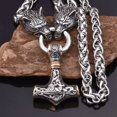 thumbnail image 4 of 1 man's  Nordic zinc alloy Viking wolf head and hammer pendant necklace,Golden, 4 of 15