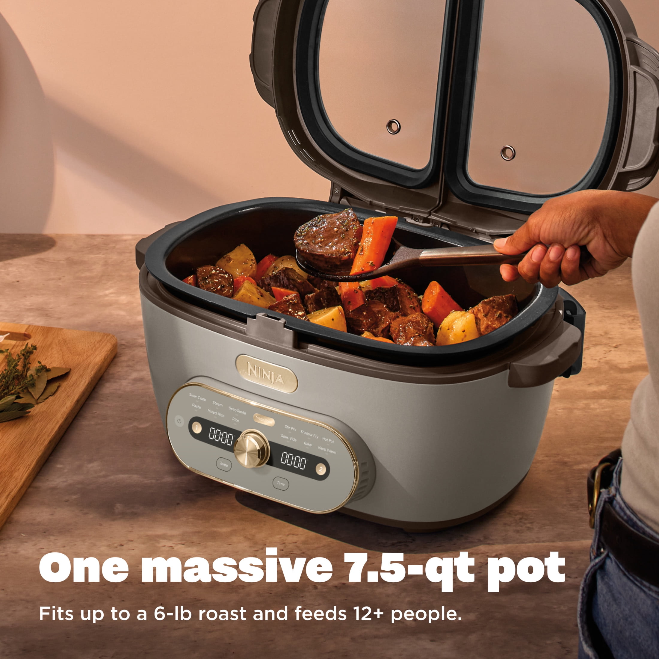 Ninja MultiPot XL 12-in-1 Multicooker with DualZone Technology, Cook 2 Meals At Once, Feeds 8, Slow Cook, Sear, Bake, Rice, Pasta, Hot Pot, 1500W, Vista Green MZ1001GN7