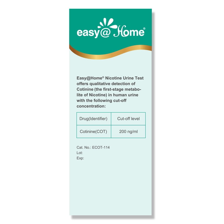 tobacco in urine test Easy@Home Nicotine Urine Test, 5 pack - Detects Cotinine at 200 Ng/ml  Cut-Off, At-Home Drug Testing Kit for Vaping, Tobacco & Cigarettes