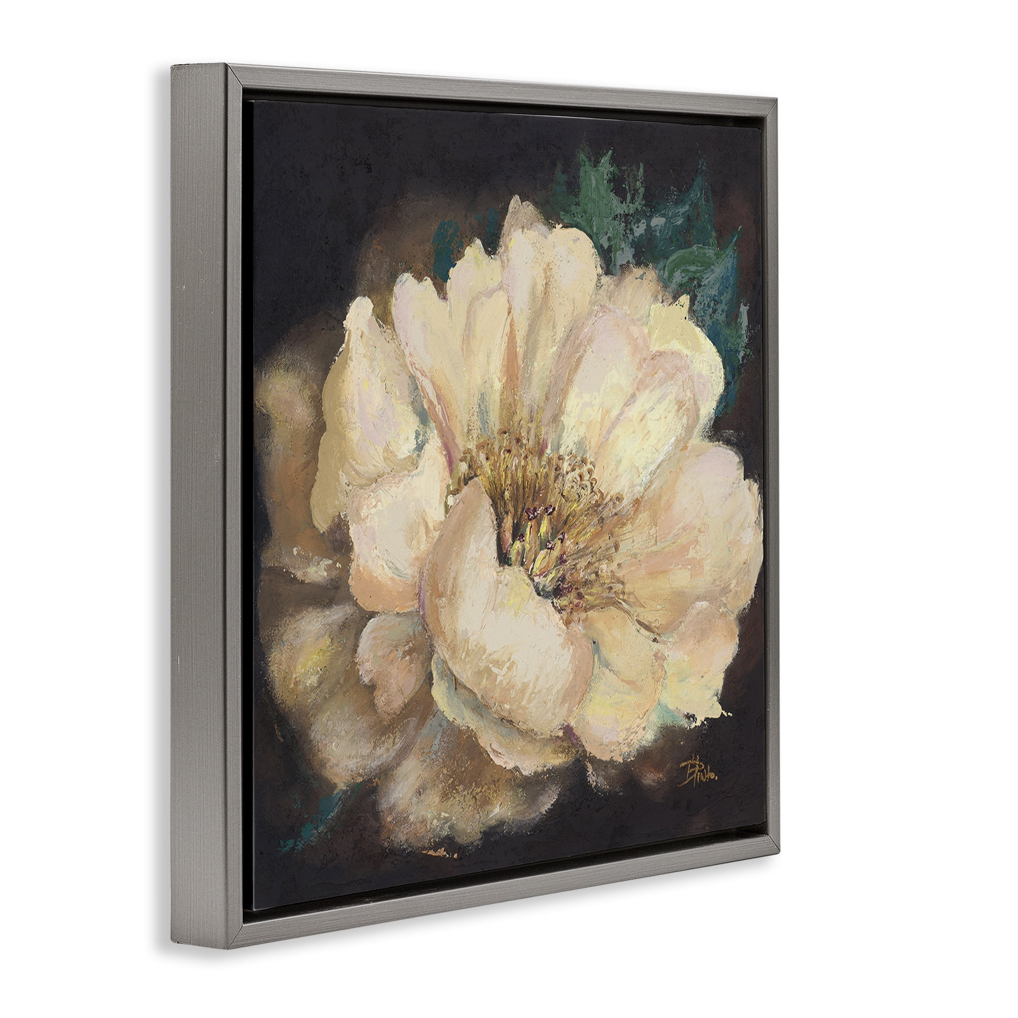 Stupell Industries Blooming White Magnolia Botanical & Floral Painting Gray Floater Framed Art Print Wall Art, 25 x 25